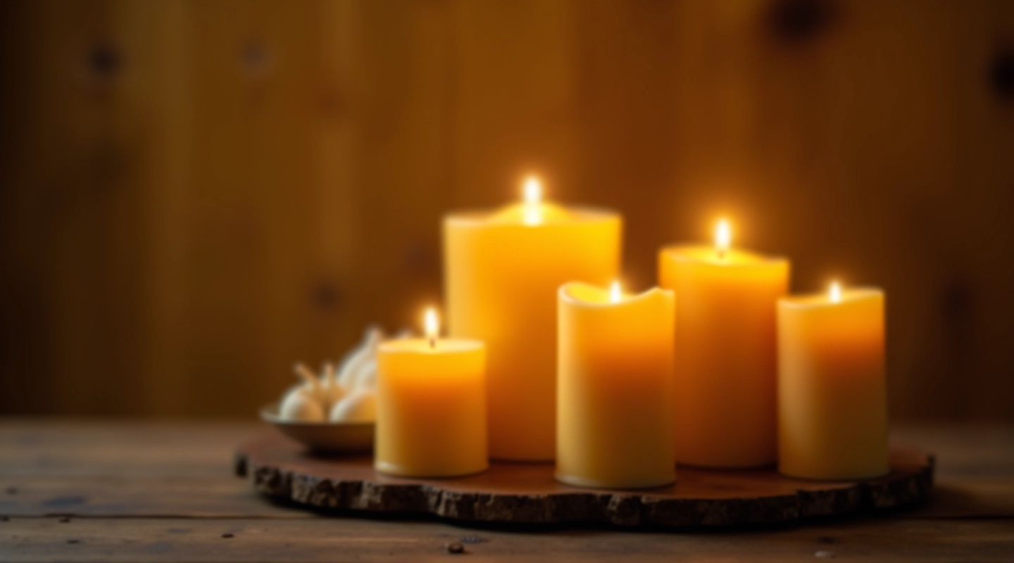 Hand-poured beeswax candles with wooden wicks from Tábor
