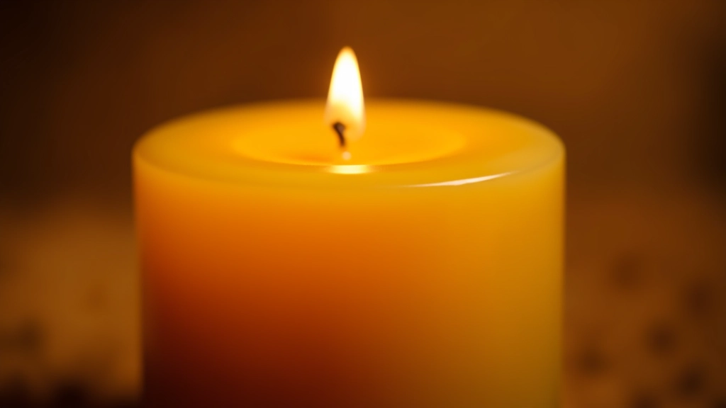 Close-up of golden beeswax candle wax with honeycomb texture, warm candlelight in background, premium craftsmanship visible