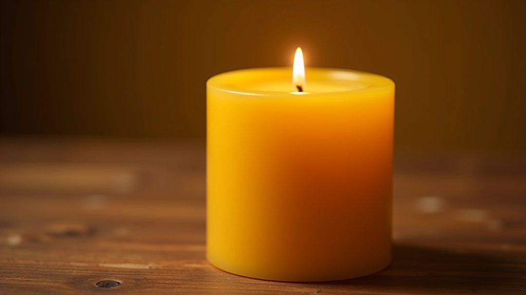 Hand-poured beeswax candle with wooden wick, showing natural golden color and premium finish