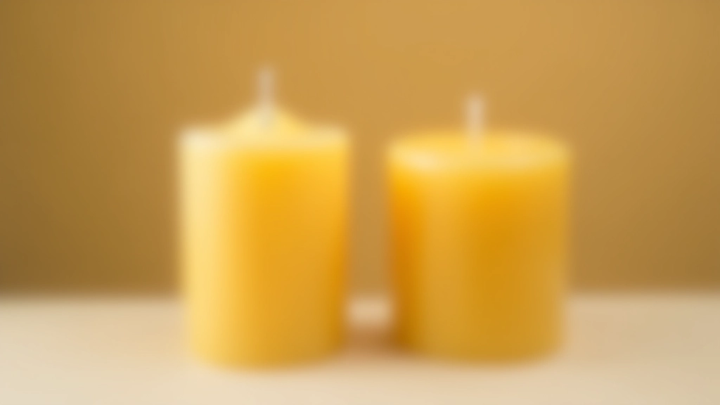 Side-by-side comparison of beeswax and paraffin candles, showing color difference and texture, studio lighting